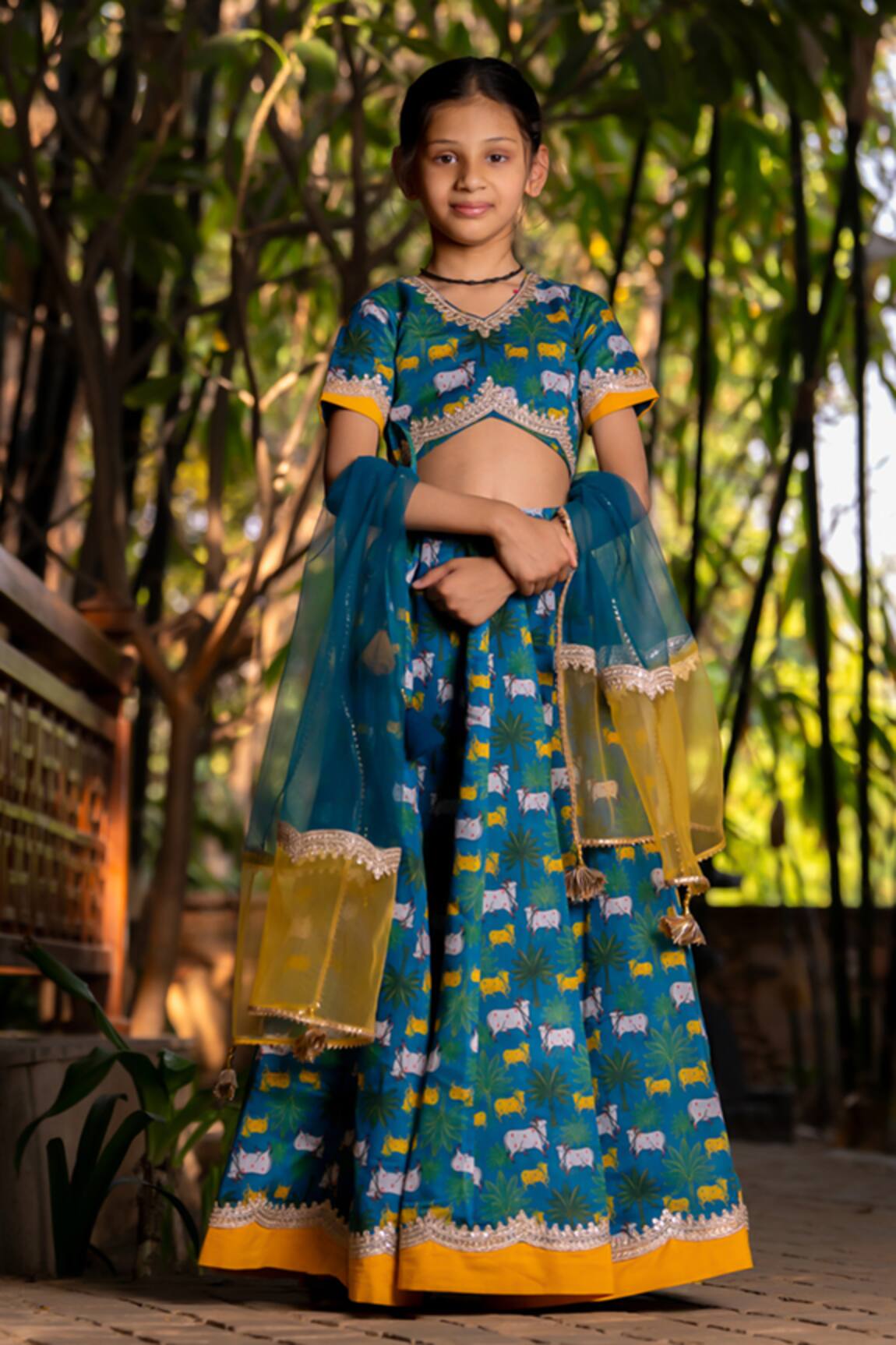 YUVRAANI JAIPUR Teal Blue Printed Lehenga Set 
