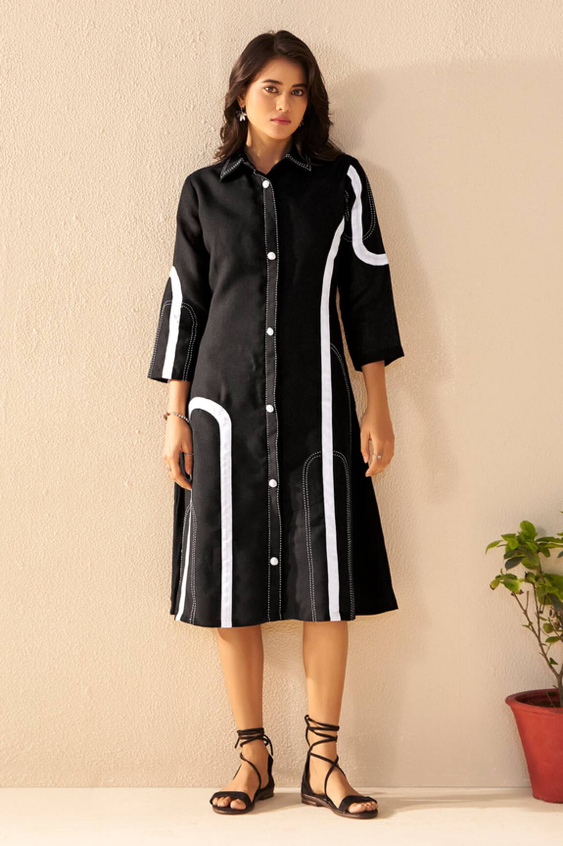Savaaya Black & White Meadow Midi Dress 