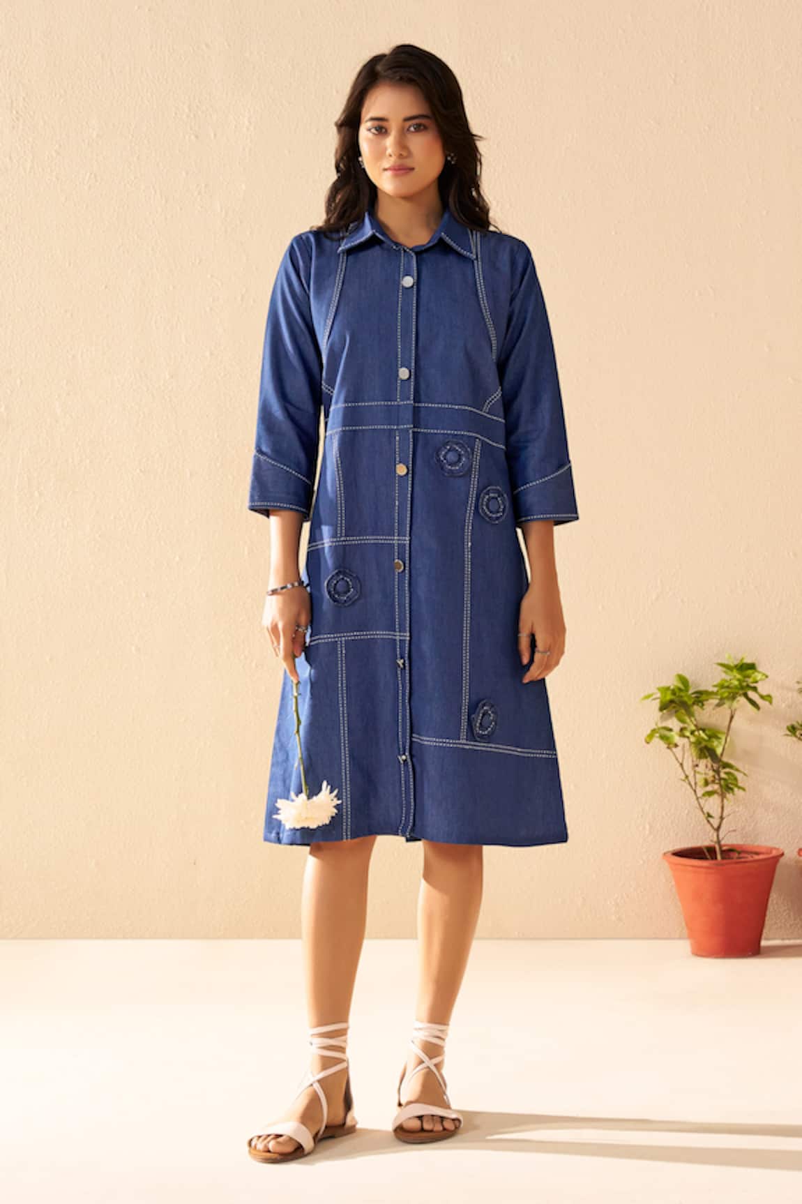 Savaaya Elysian Denim Midi Dress 