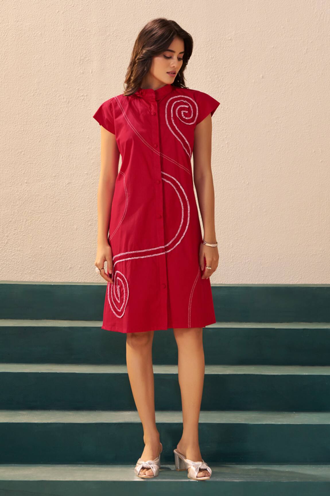 Savaaya Rosette Red Poplin Dress 
