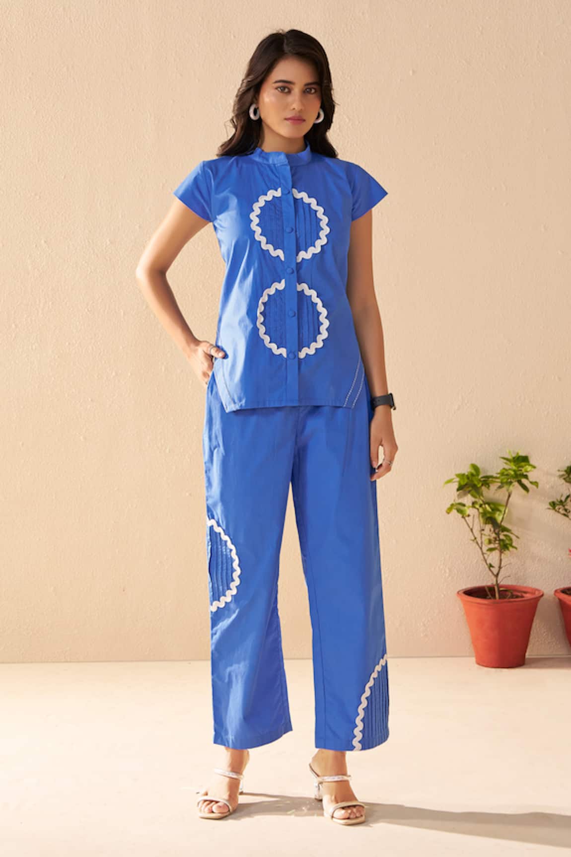 Savaaya Blue Poplin Designer Pant Set 
