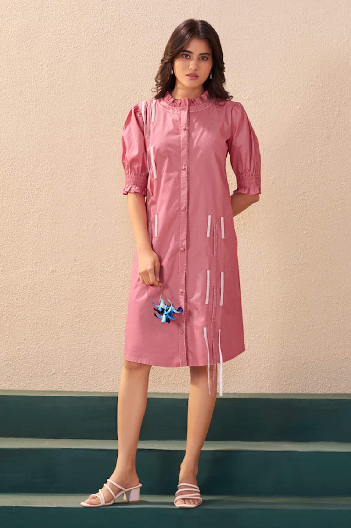 Savaaya Whisper Pink Poplin Midi Dress 