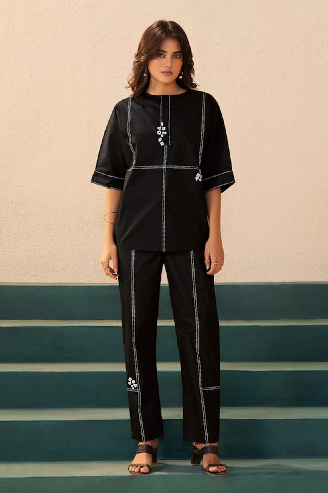Savaaya Black Poplin Zephyr Pant Set 