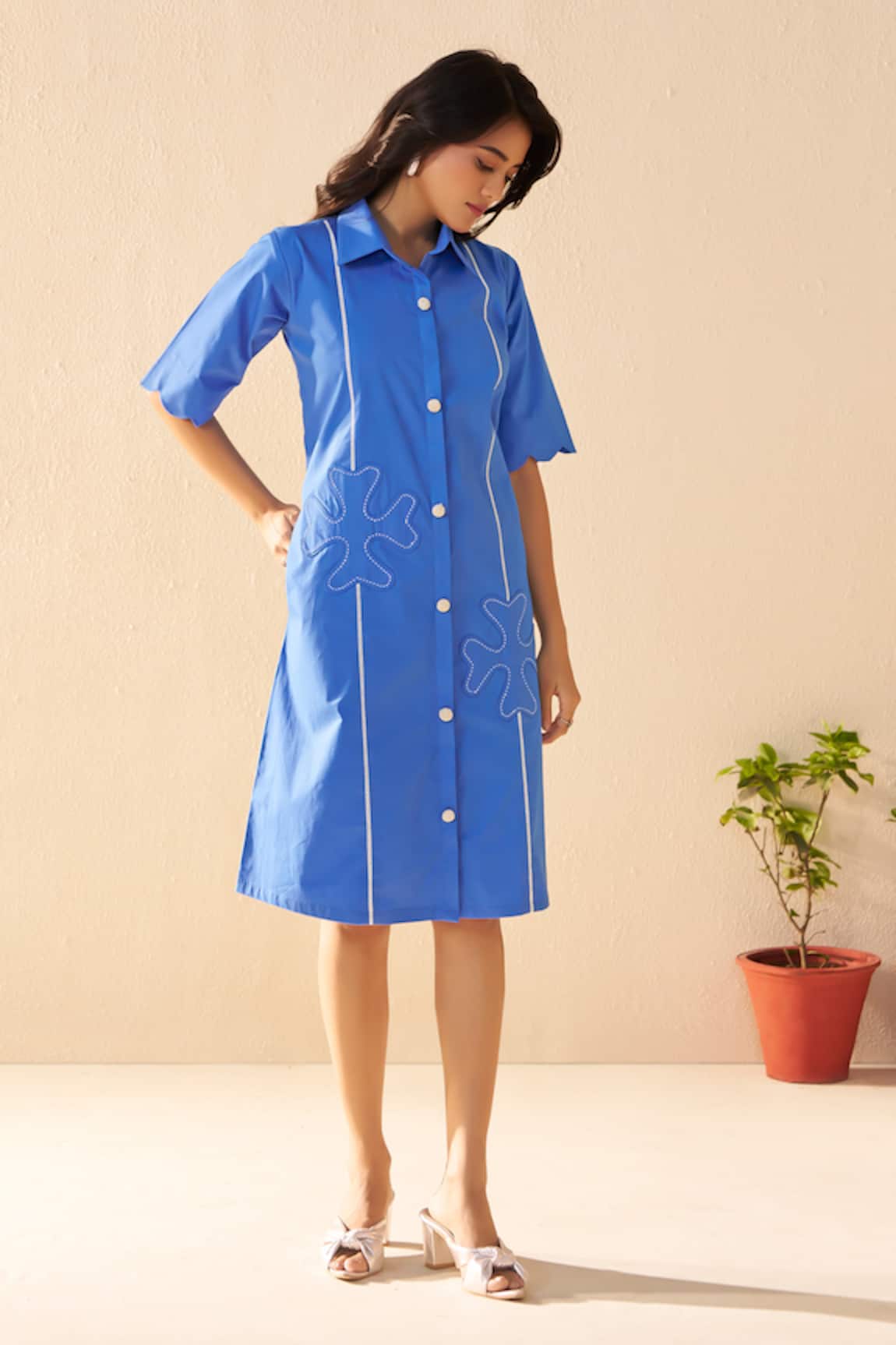 Savaaya Ember Blue Poplin Midi Dress 