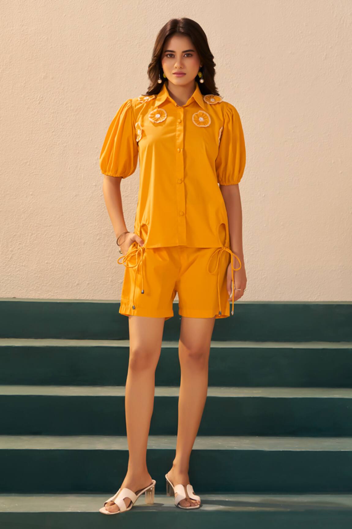 Savaaya Sunflower Yellow Poplin Shirt & Shorts Set 