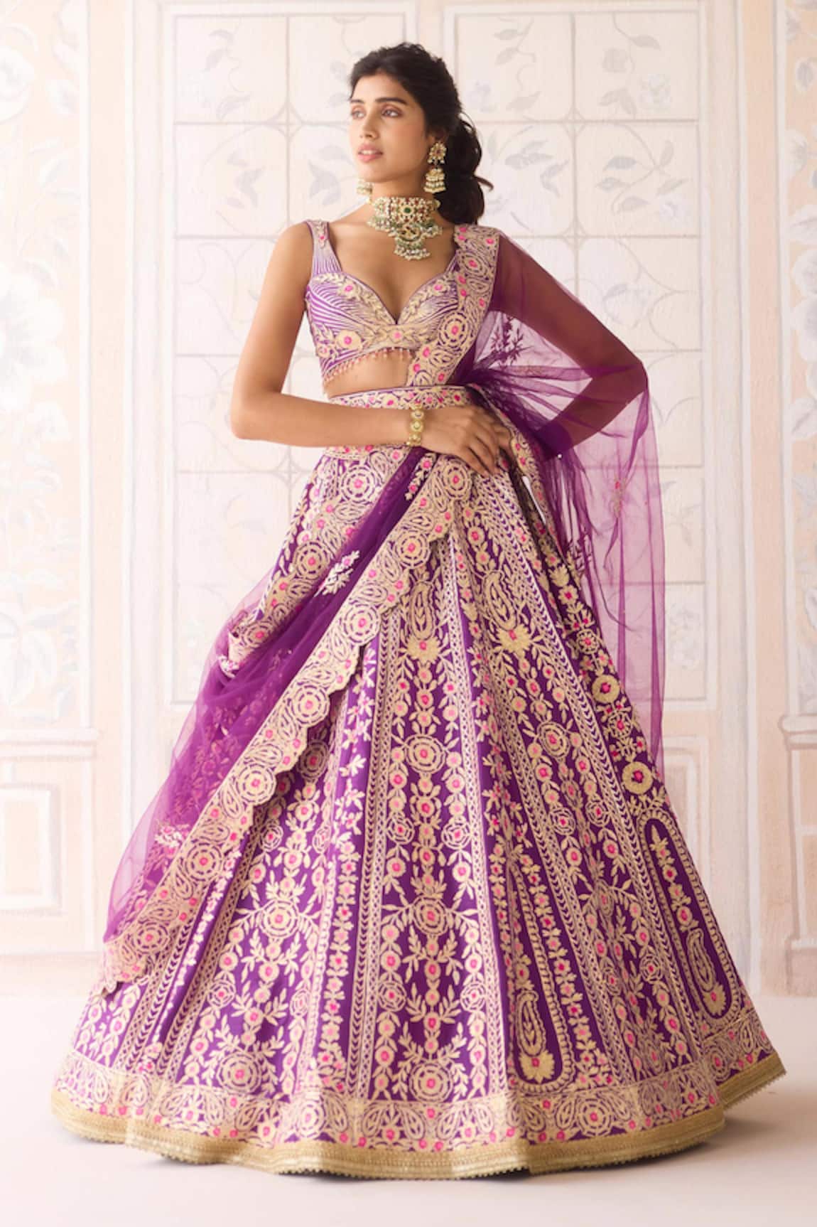 Shyam Narayan Prasad Royal Purple Gota Embroidered Lehenga Set 
