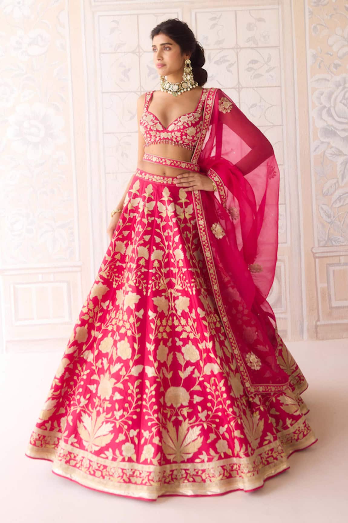 Shyam Narayan Prasad Carmine Rose Pink Embroidered Lehenga Set 
