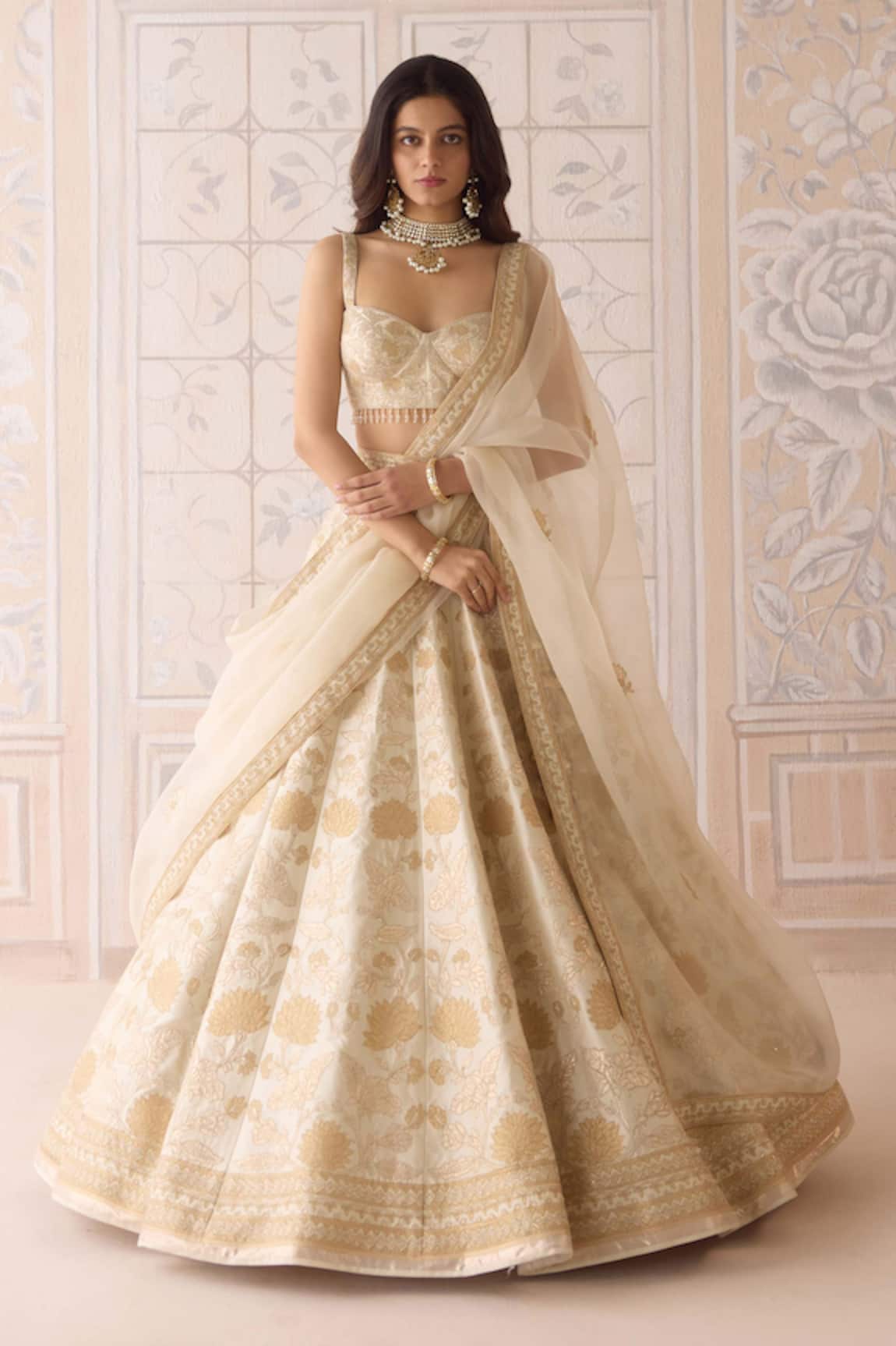 Shyam Narayan Prasad Ivory Zari Embroidered Lehenga Set 