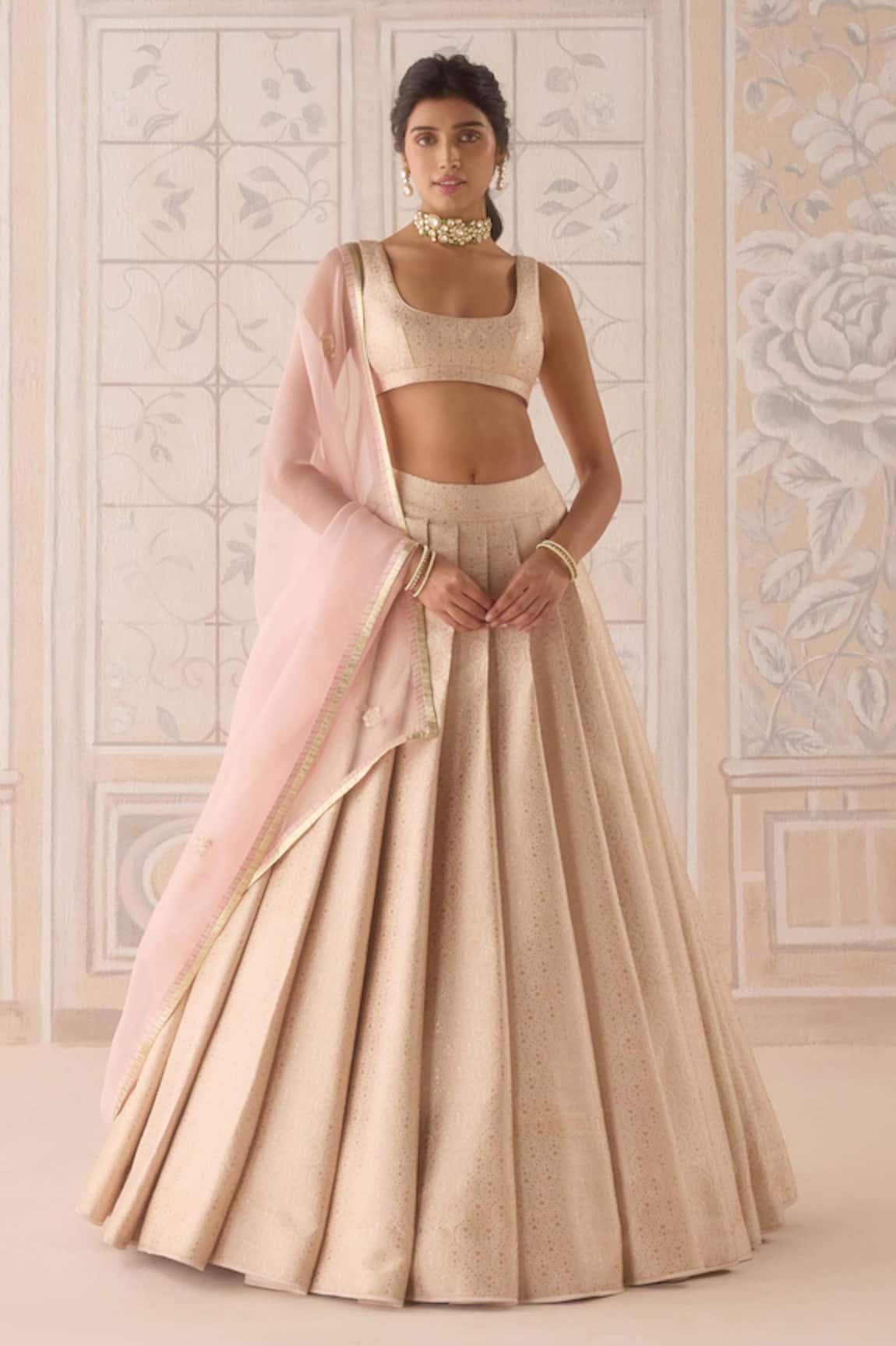 Shyam Narayan Prasad Pearl Pink Brocade Lehenga Set 