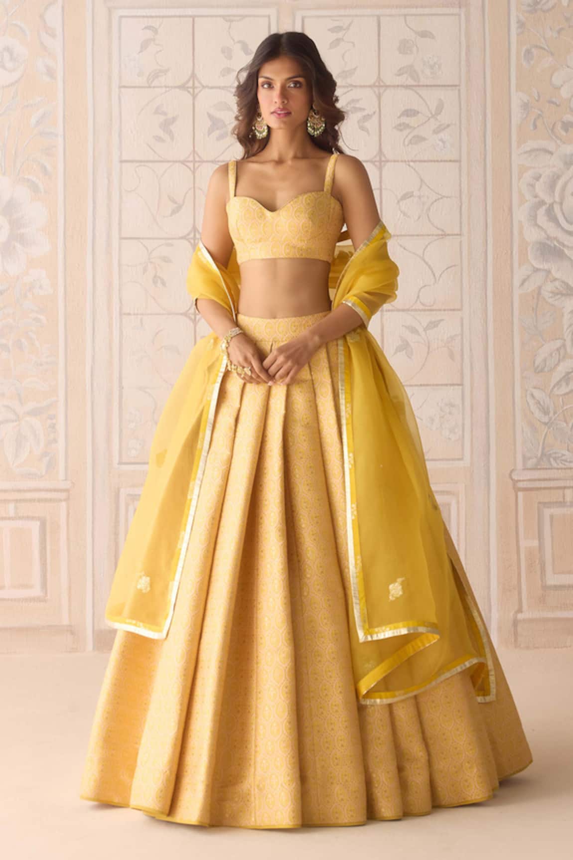 Shyam Narayan Prasad Primrose Yellow Brocade Lehenga Set 