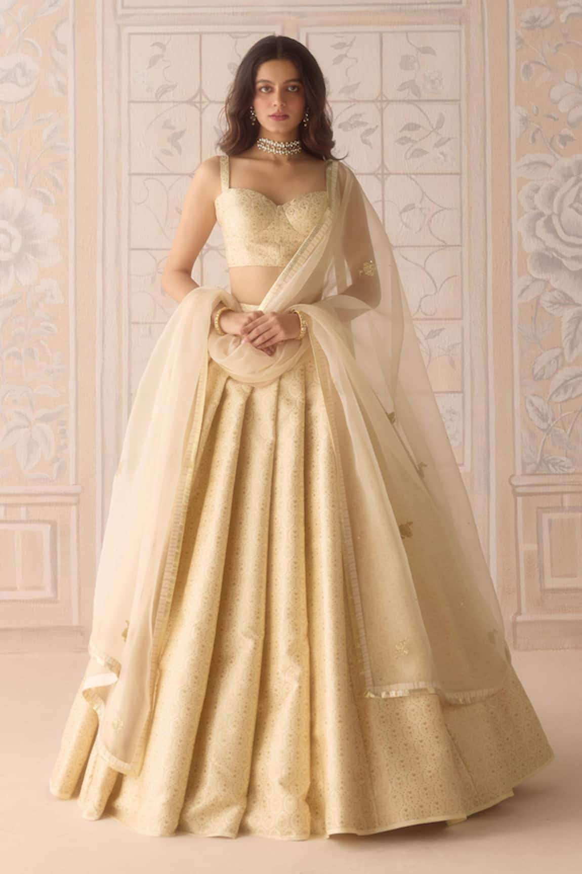 Shyam Narayan Prasad Ivory Brocade Lehenga Set 