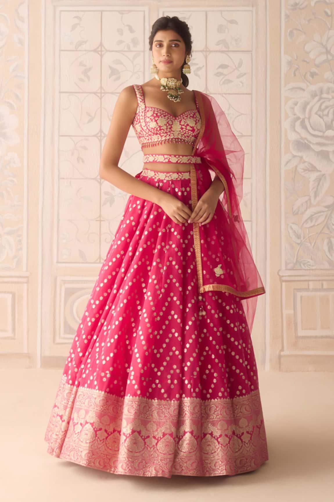 Shyam Narayan Prasad Raspberry Pink Chanderi Lehenga Set 