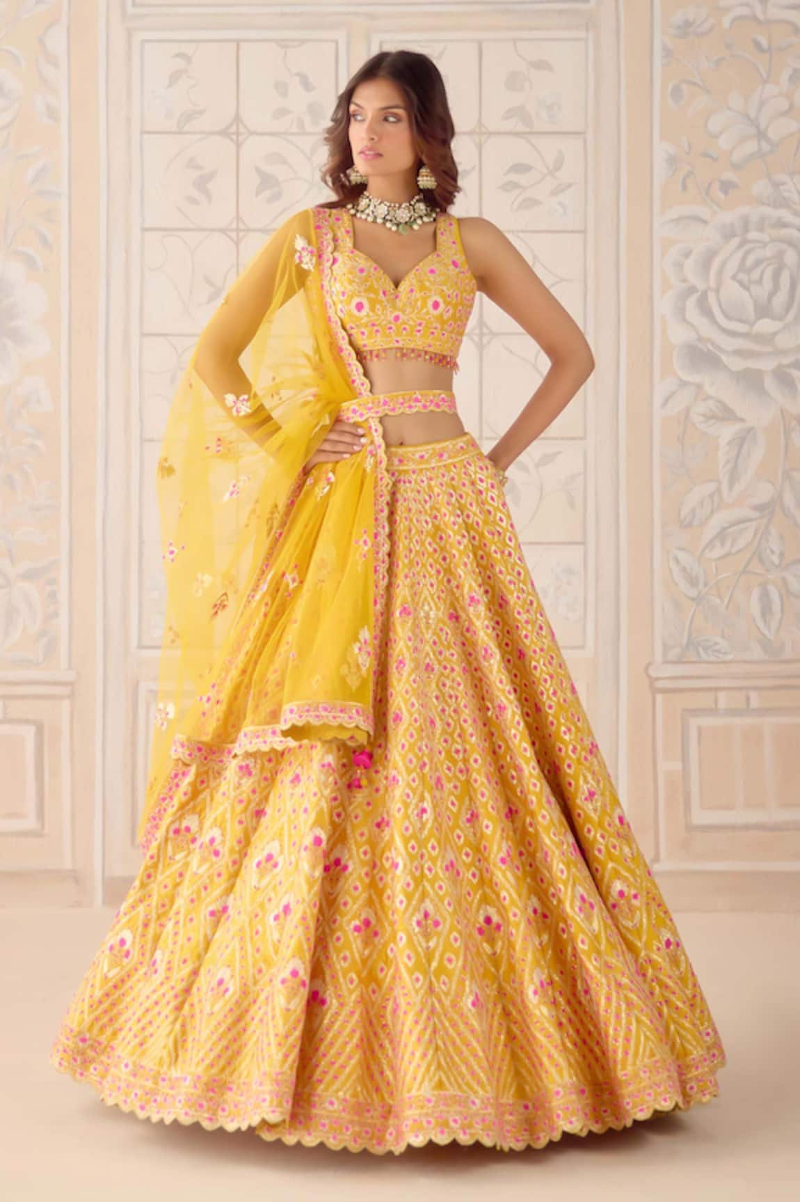 Shyam Narayan Prasad Mustard Yellow Gota Embroidered Lehenga Set 