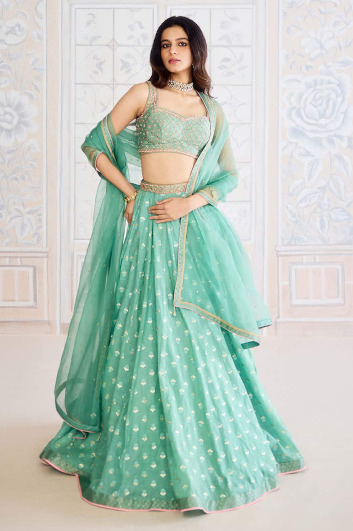 Shyam Narayan Prasad Neptune Green Classic Lehenga Set 