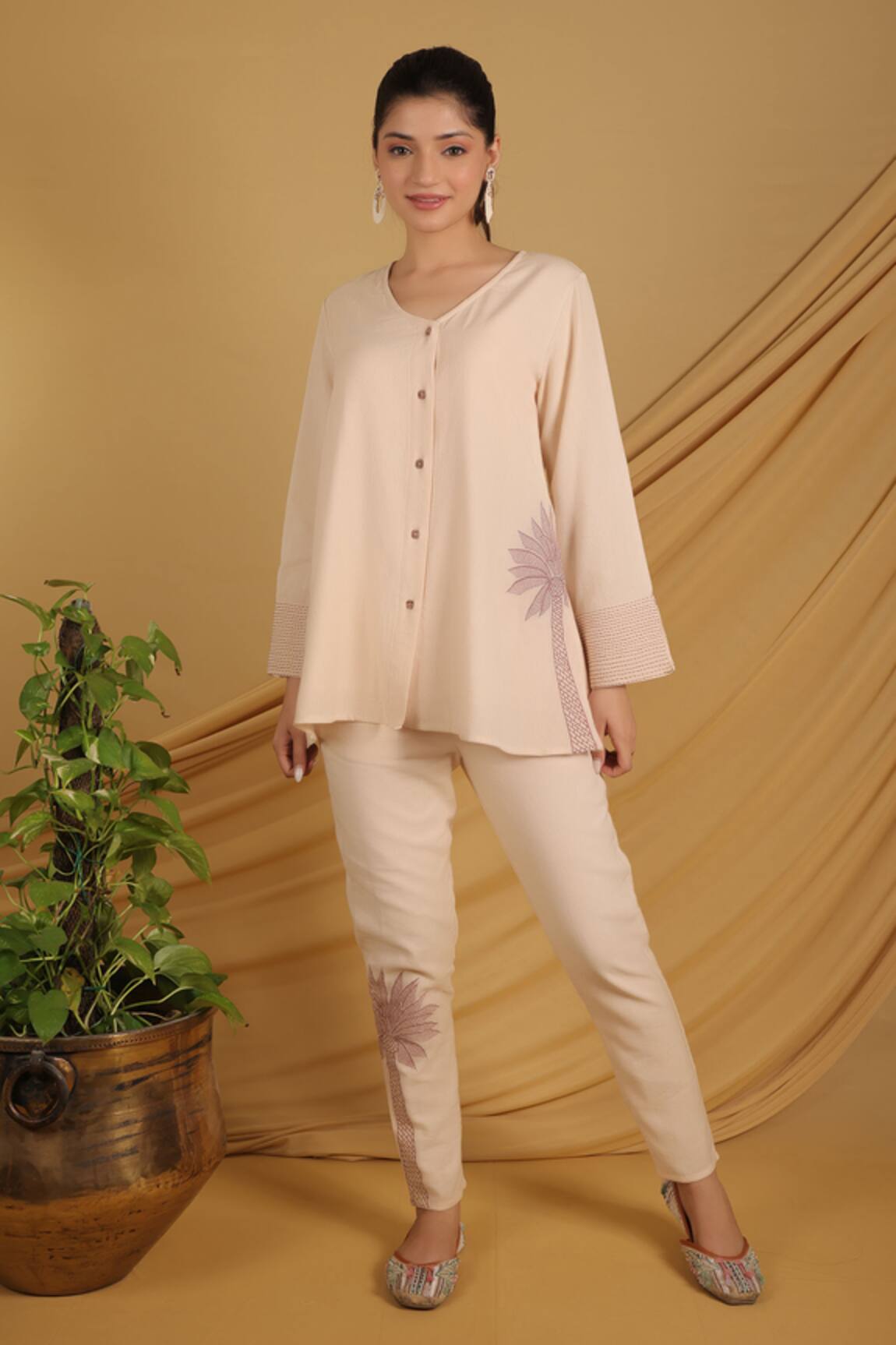Grass & Sunshine Beige Island Dreams Pant Set 