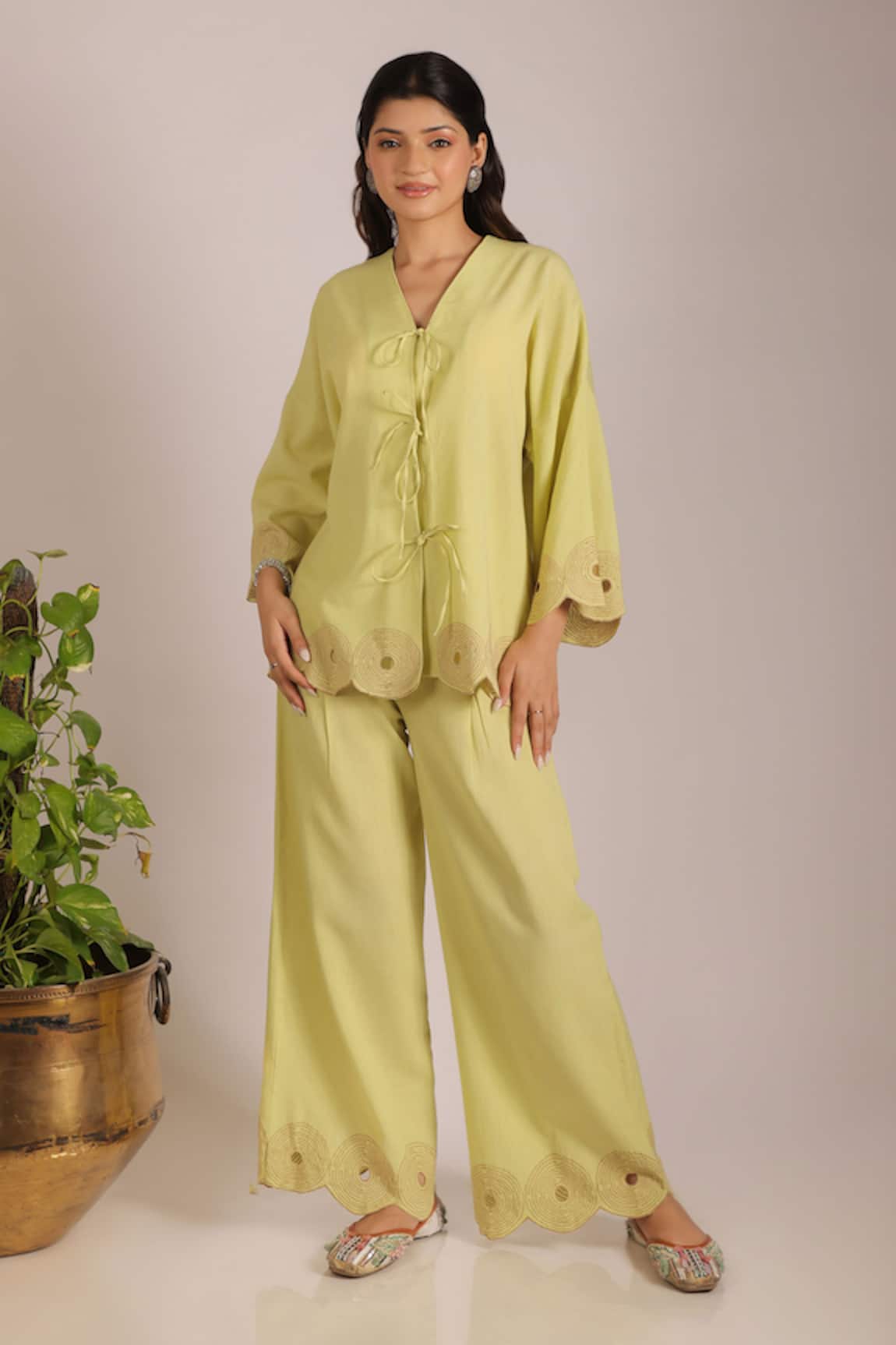 Grass & Sunshine Sunlit Fern Lime Yellow Pant Set 