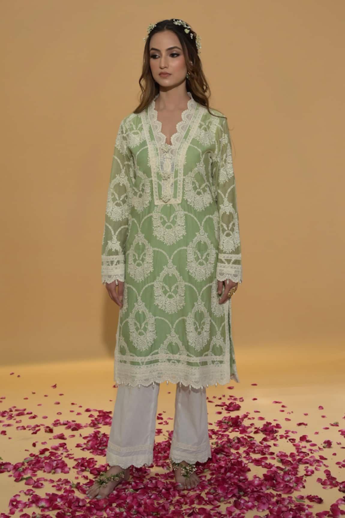 Rachit Khanna Sage Green Embroidered Kurta Set 