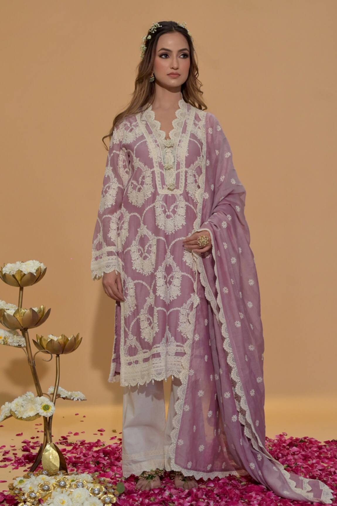 Rachit Khanna Mauve Straight Kurta & Pant Set 