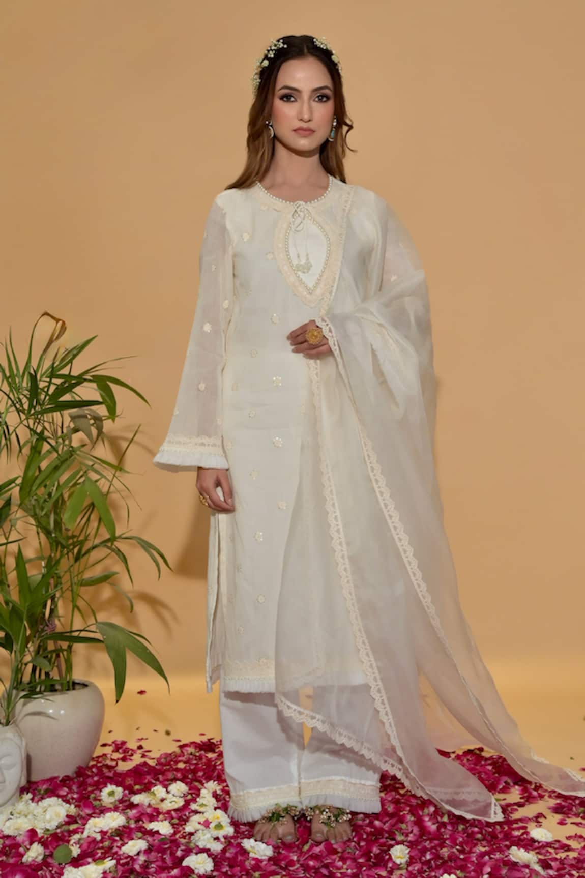 Rachit Khanna White Straight Kurta Set 