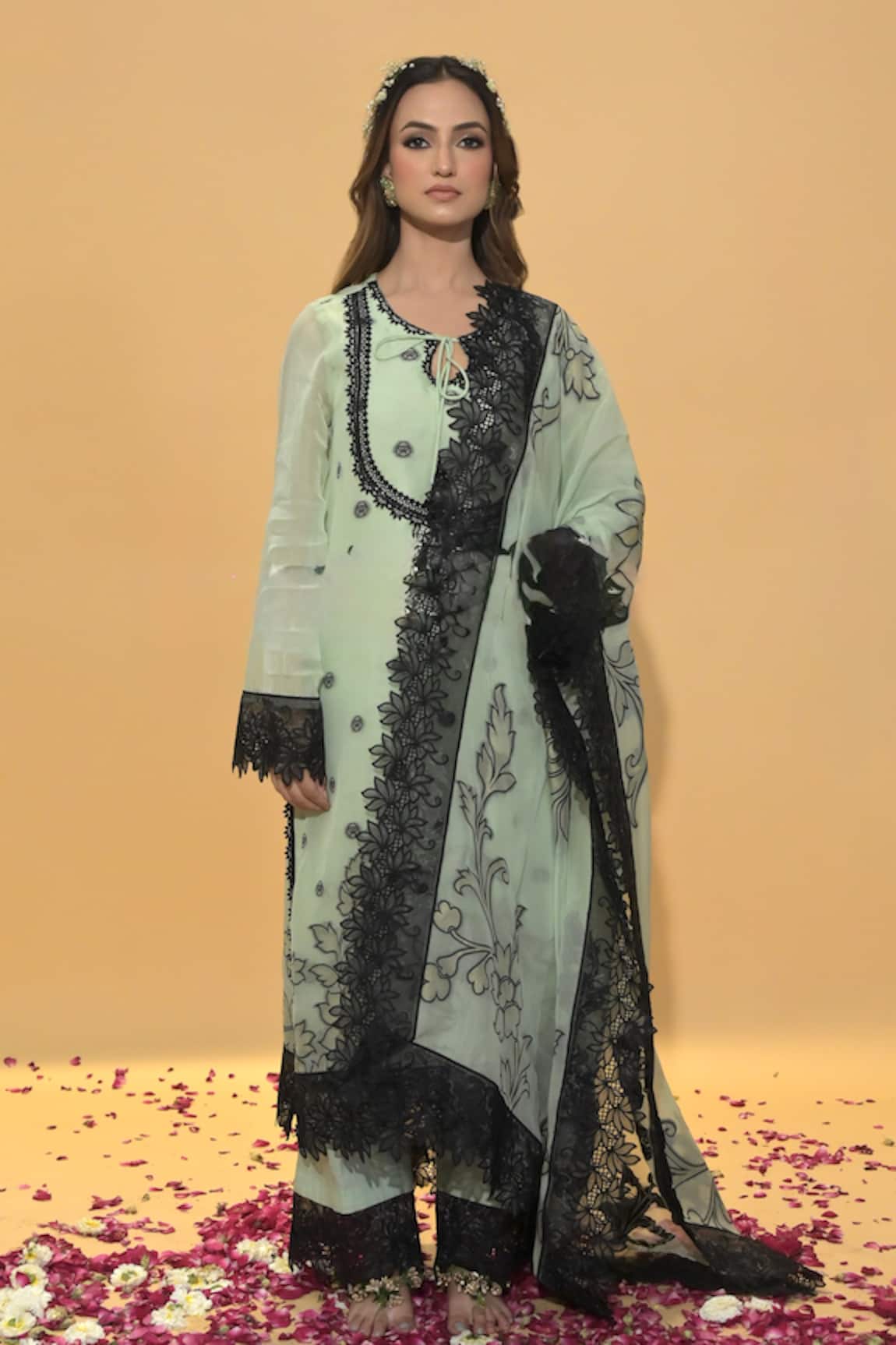 Rachit Khanna Mist Green Organza Kurta Set 