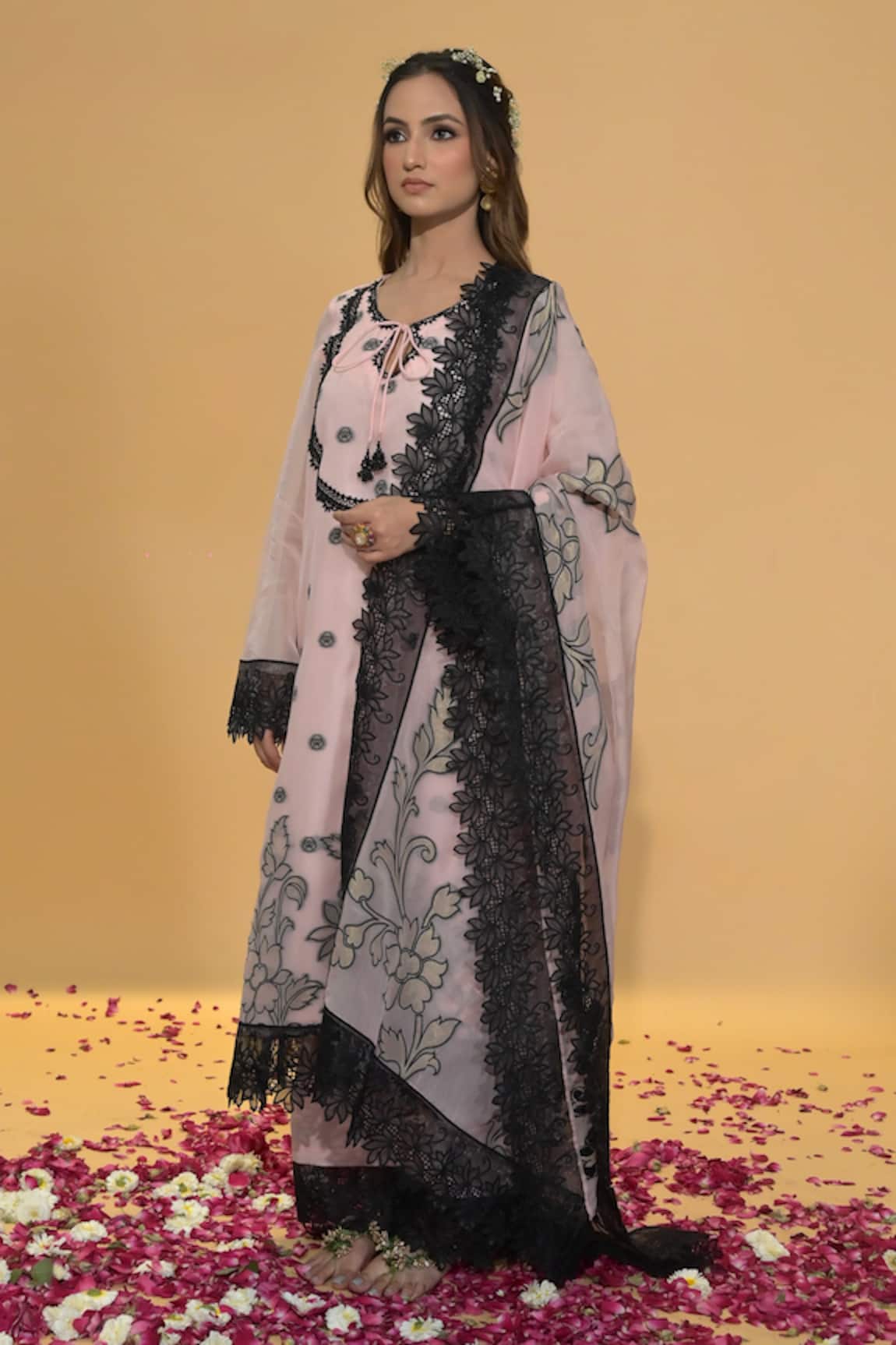 Rachit Khanna Blush Pink Organza Kurta Set 
