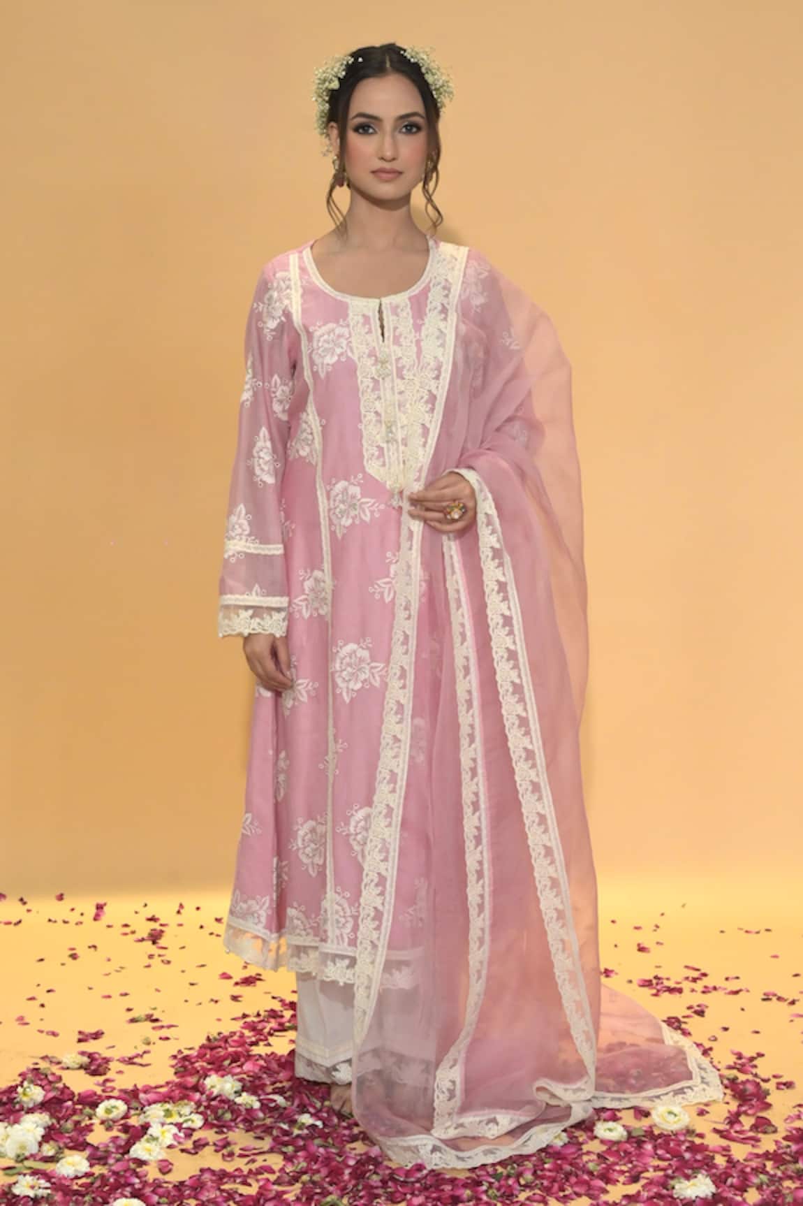 Rachit Khanna Blush Pink A Line Kurta Set 