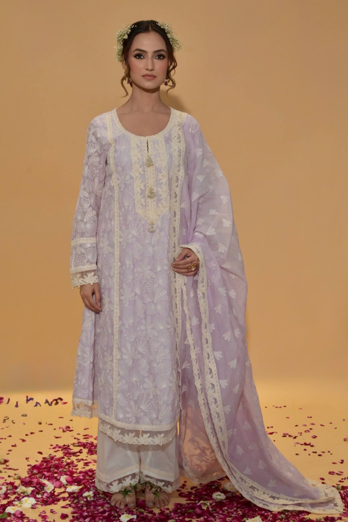 Rachit Khanna Lavender A Line Kurta & Pants Set 