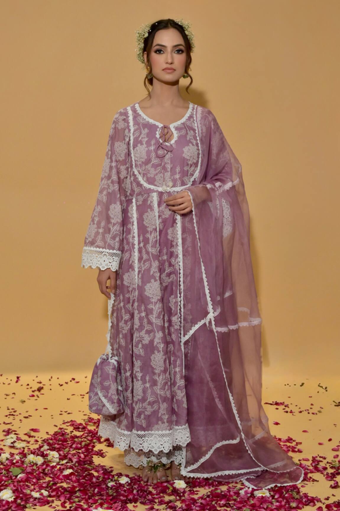 Rachit Khanna Mauve Embroidered Anarkali Suit Set 