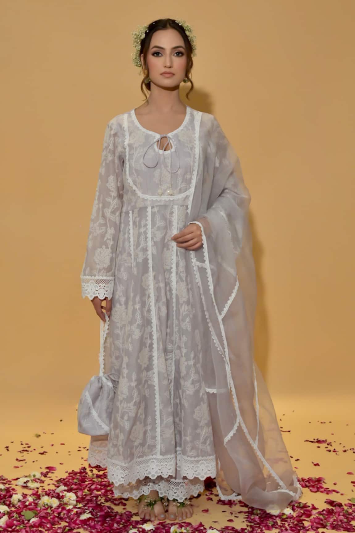 Rachit Khanna Light Grey Embroidered Anarkali Suit 