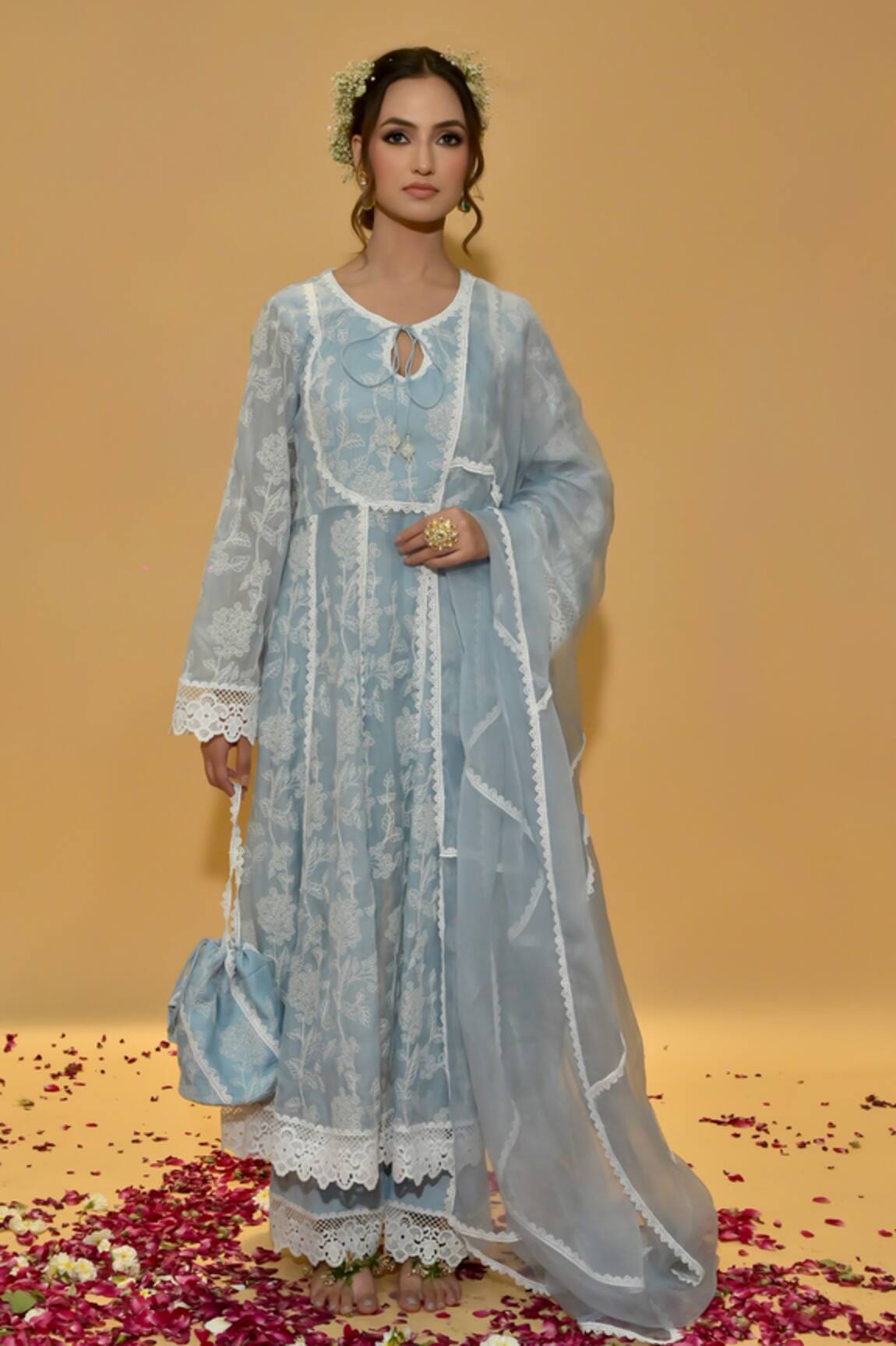 Rachit Khanna Cerulean Blue Embroidered Anarkali Suit 