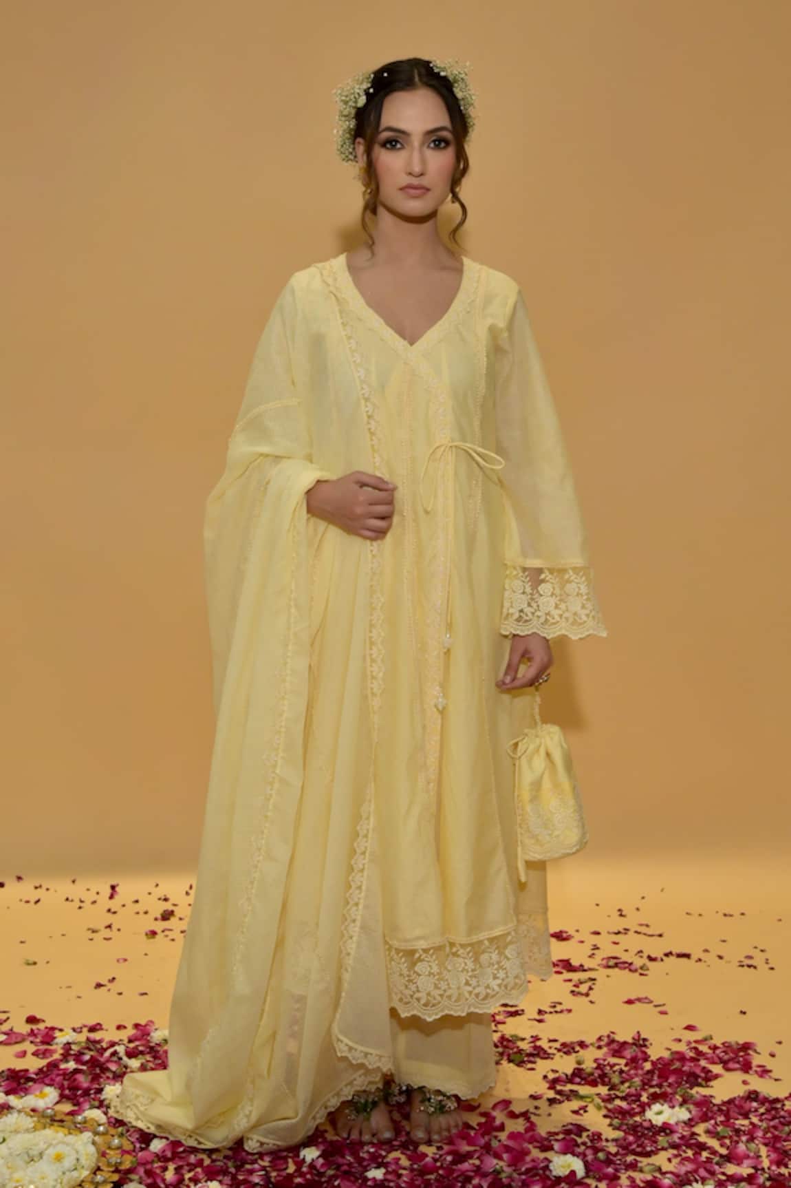 Rachit Khanna Yellow Angrakha Anarkali Set 