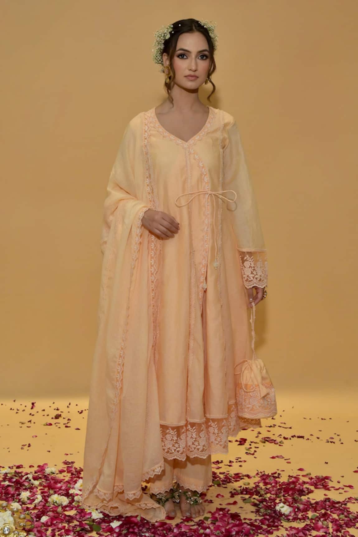 Rachit Khanna Peach Angrakha Anarkali Set 
