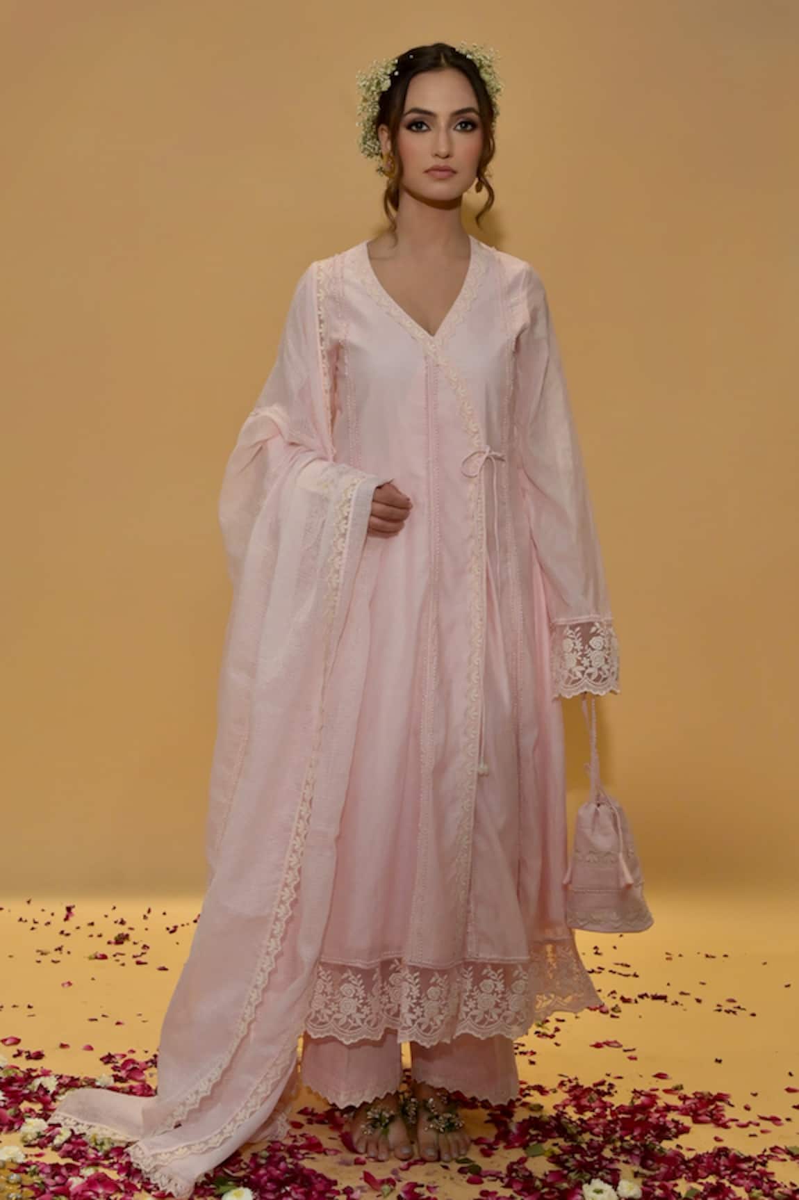 Rachit Khanna Pink Angrakha Anarkali Set 