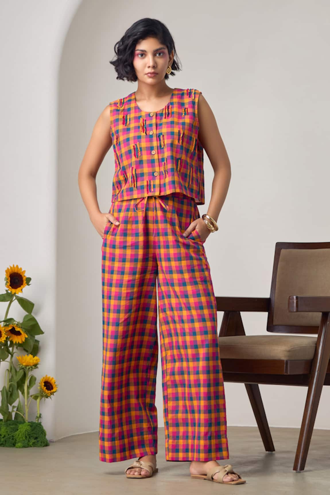 MAISOLOS Multi-Colour Cotton Pant Set 
