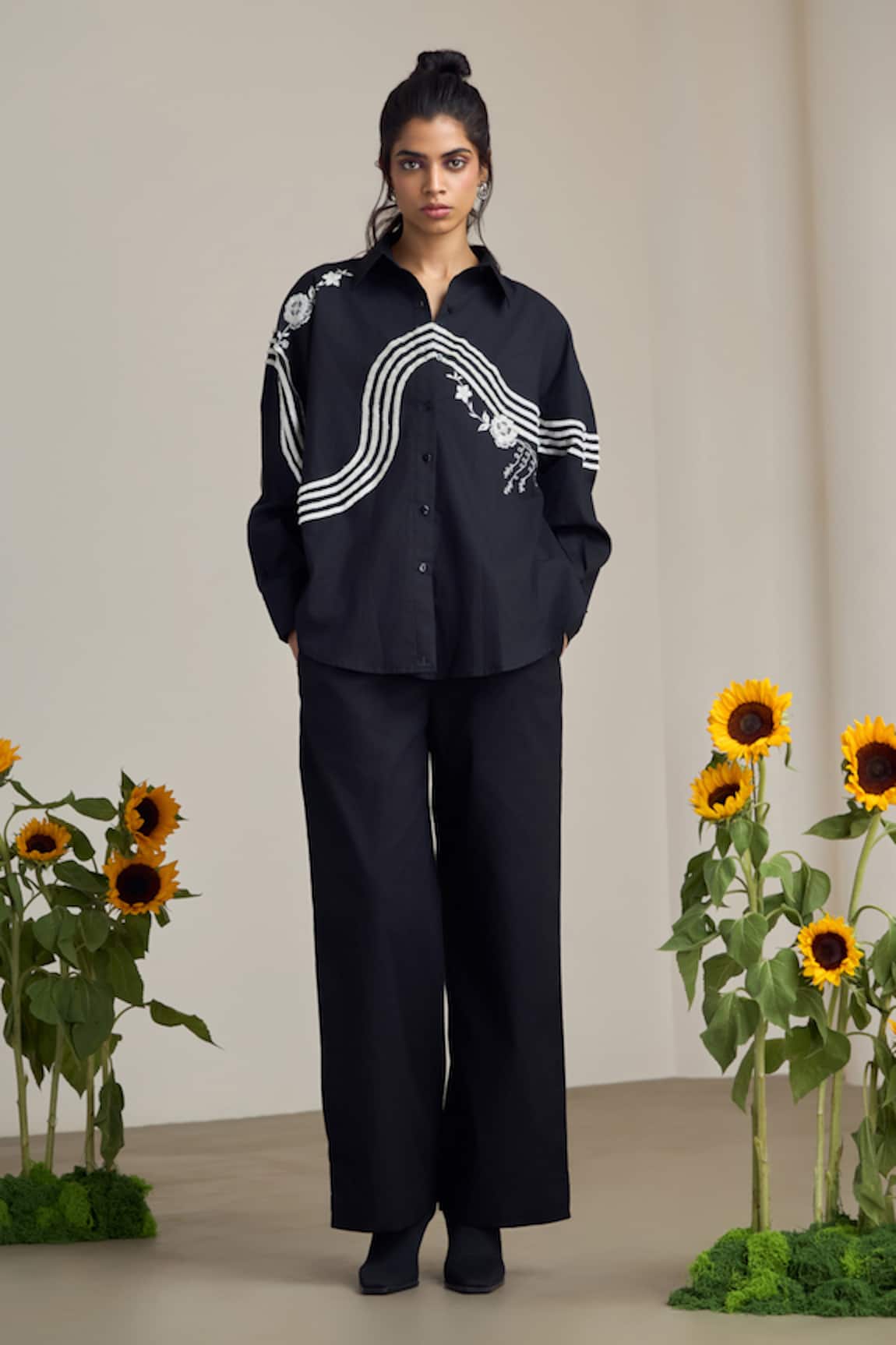 MAISOLOS Embroidered Black Popline Shirt 