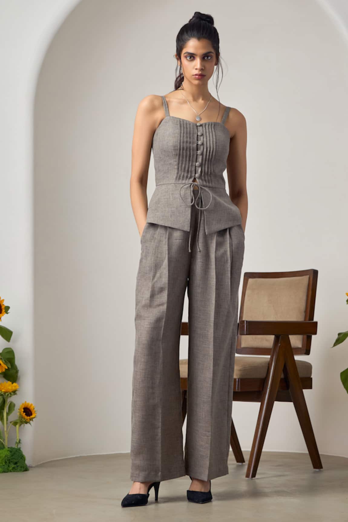 MAISOLOS Grey Matka Cotton Corset & Pant Set 