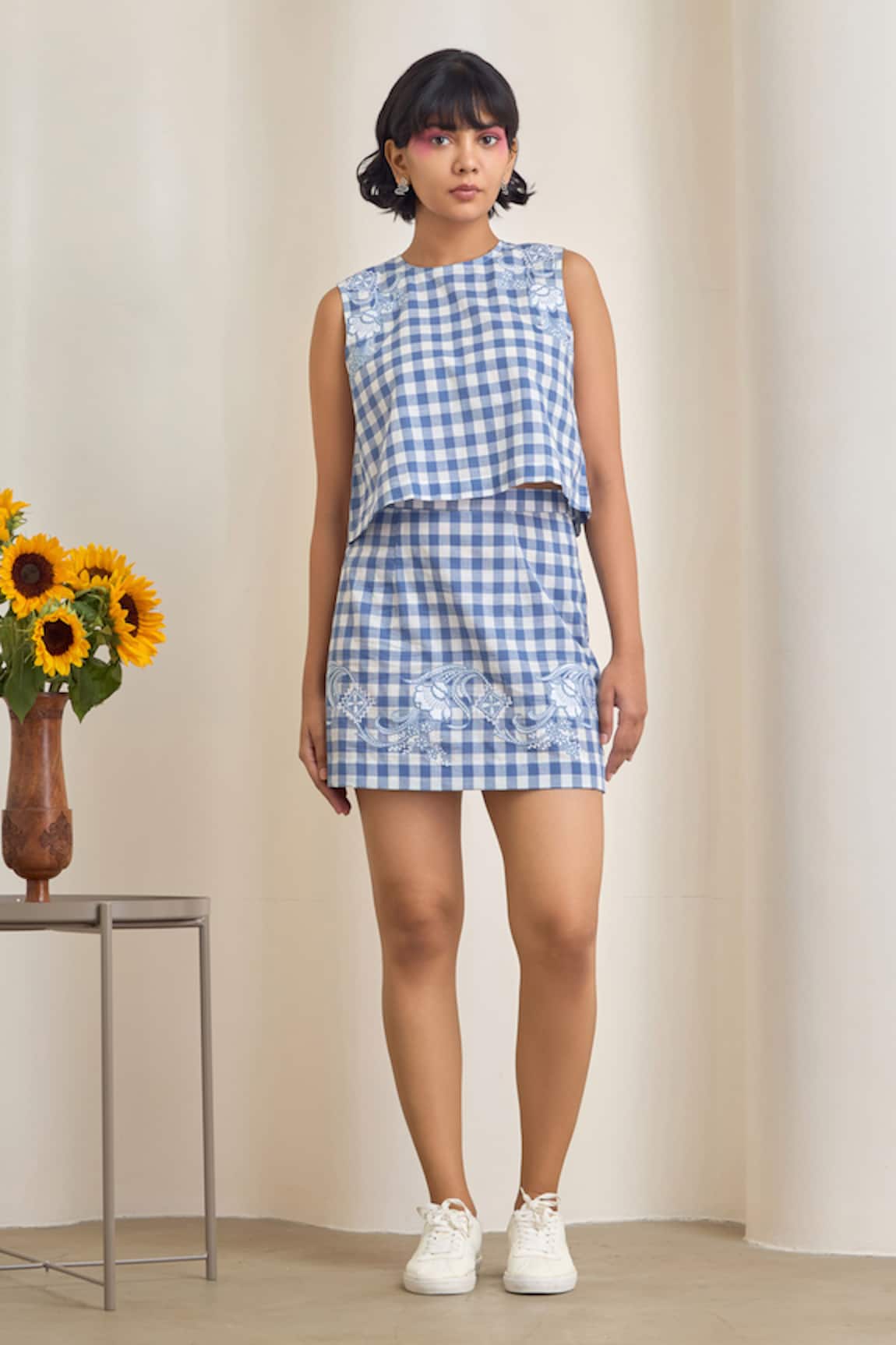 MAISOLOS Blue Gingham Top & Skirt Set 