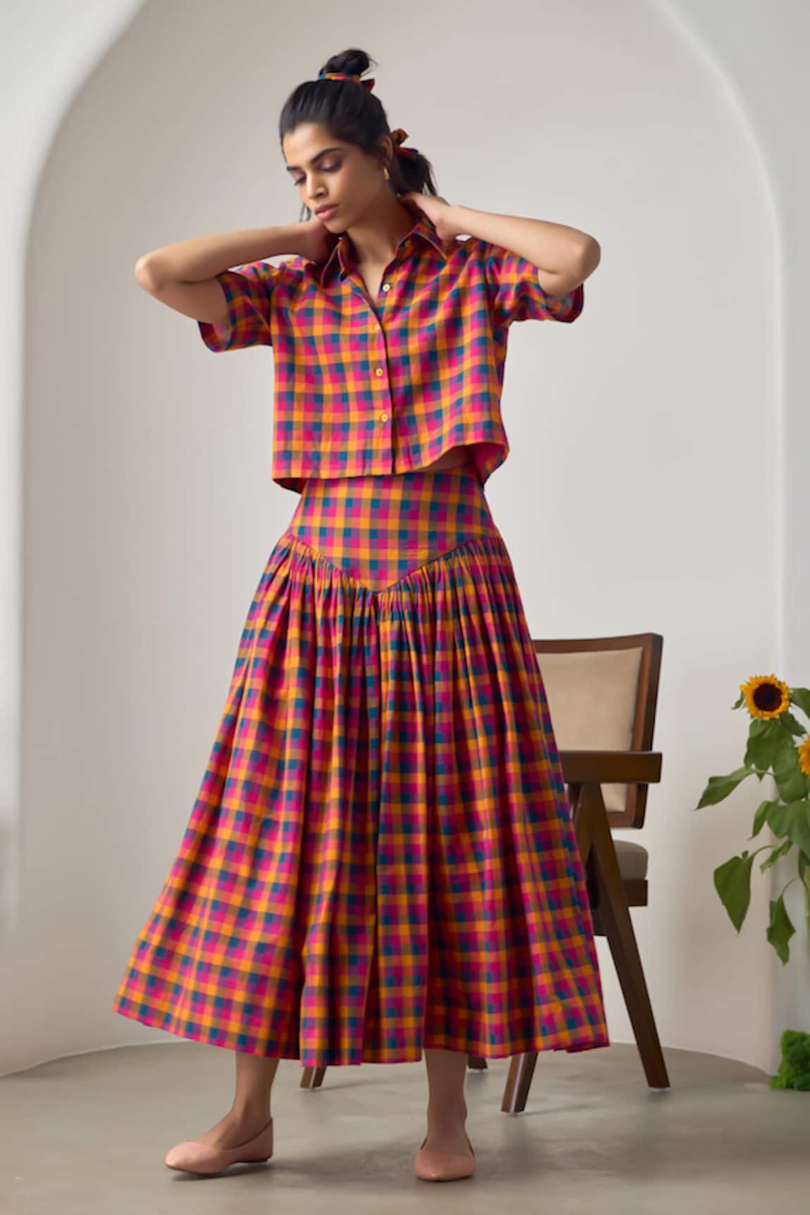 MAISOLOS Multi-colour Cropped Shirt & Skirt Set 