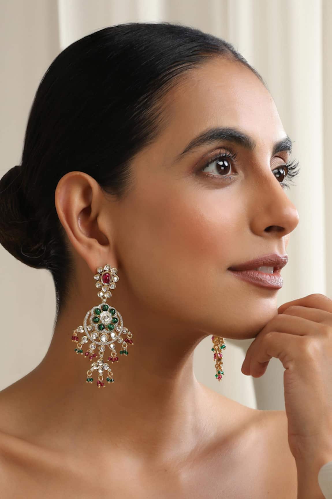 SWABHIMANN Multicolour Polki Dangler Earrings 
