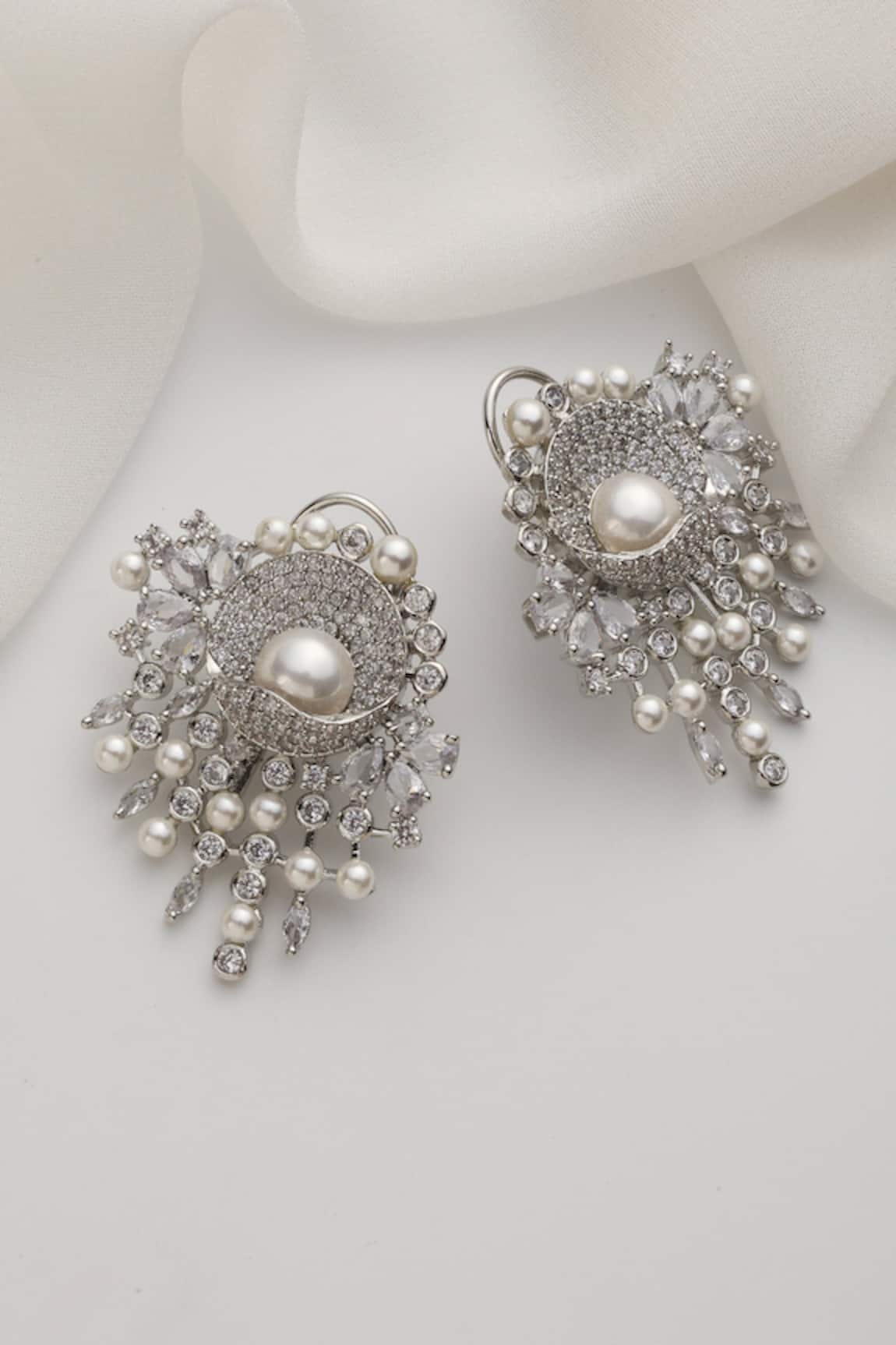 SWABHIMANN Silver Zirconia Dangler Earrings 