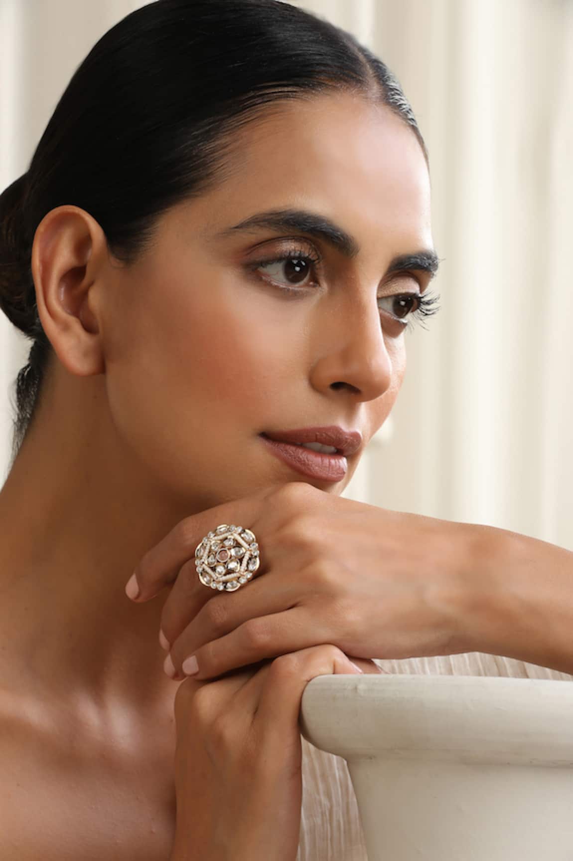 SWABHIMANN Pink Rose Gold Polki Ring 