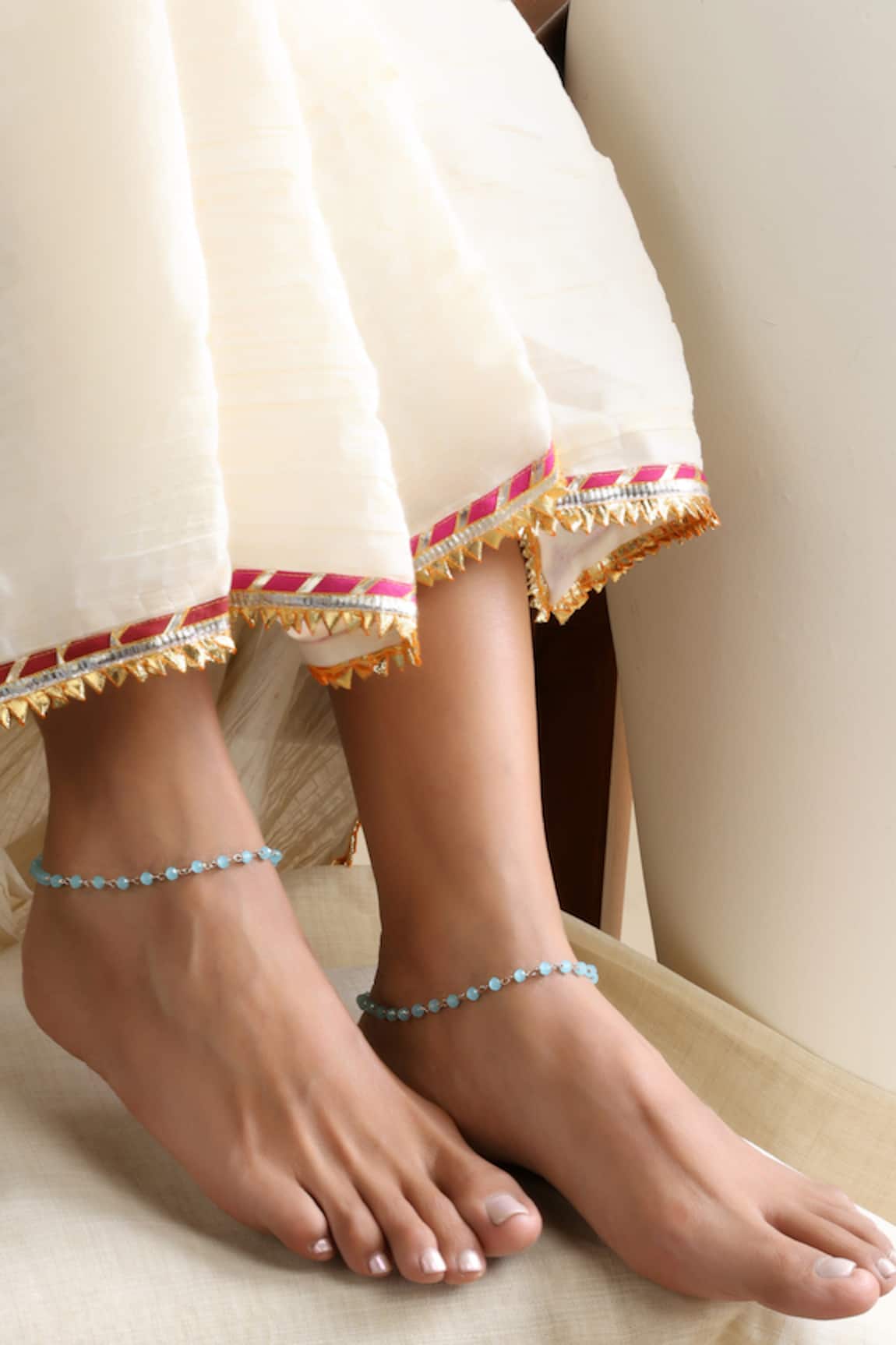 SWABHIMANN Blue Beaded Anklets 