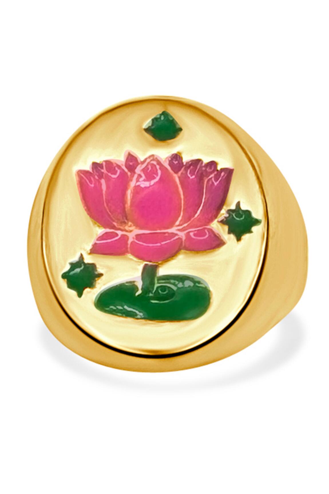 MAALICIOUS JEWELRY Lotus Enamel Gold Plated Ring 