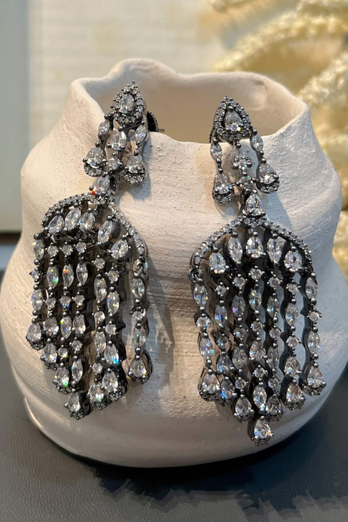 Prestones Silver Designer Chandeliers Earrings 