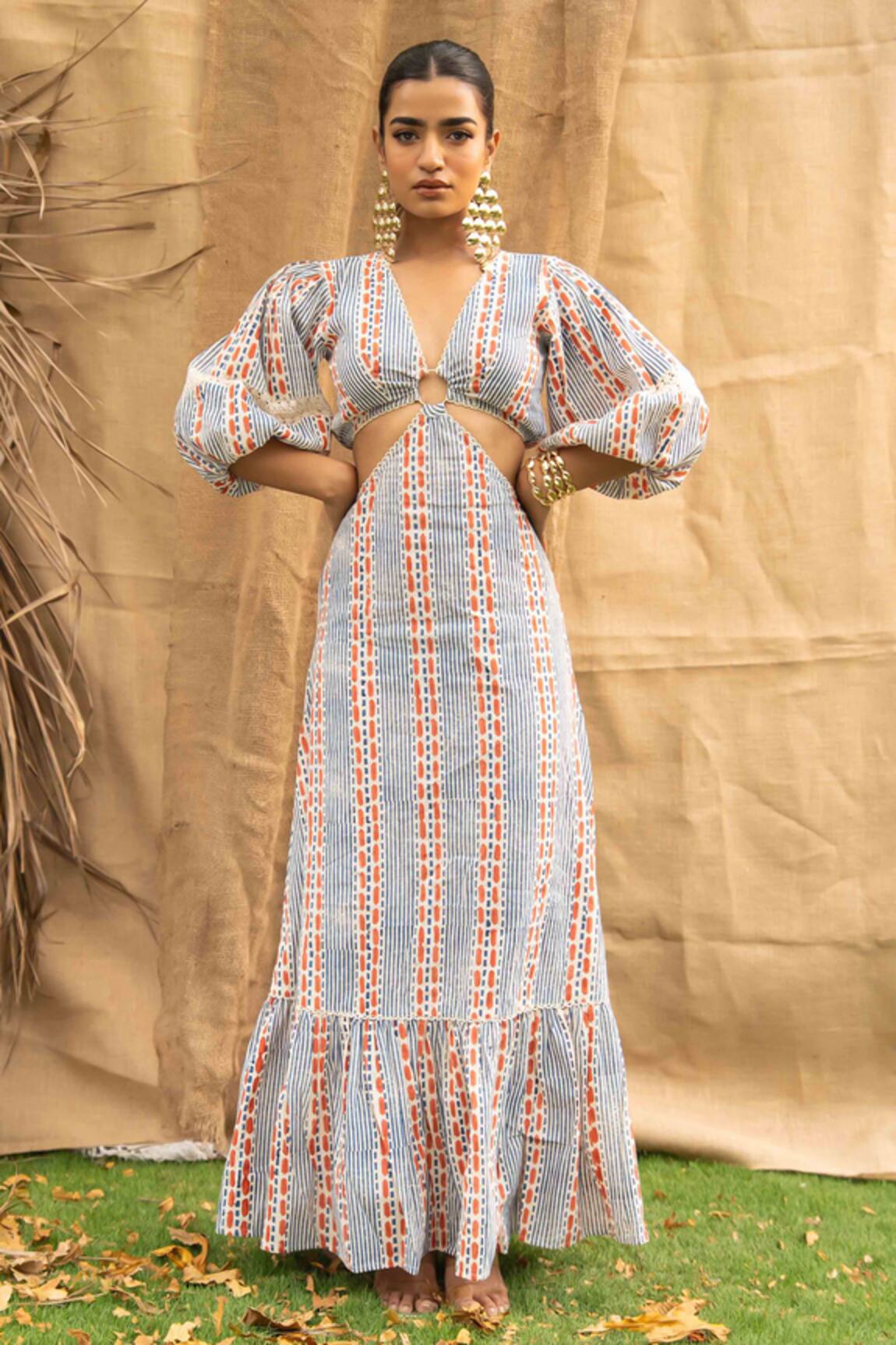 Kalakaari By Sagarika Maxi Dress with Puff Sleeves 