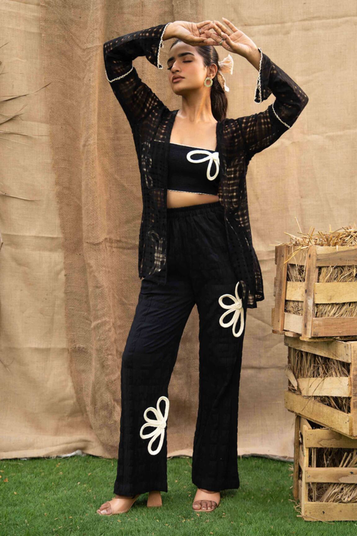 Kalakaari By Sagarika Black Floral Embroidered Pant Set 