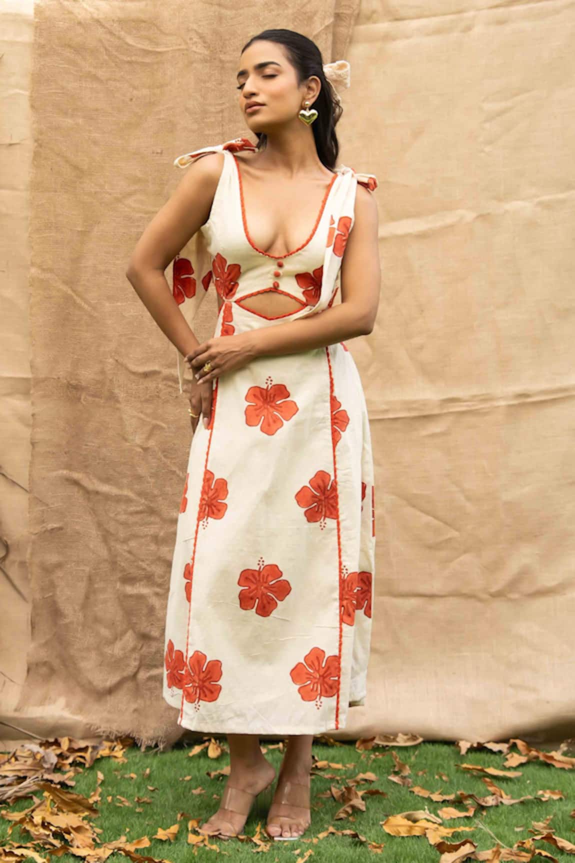 Kalakaari By Sagarika Orange Floral Midi Dress 