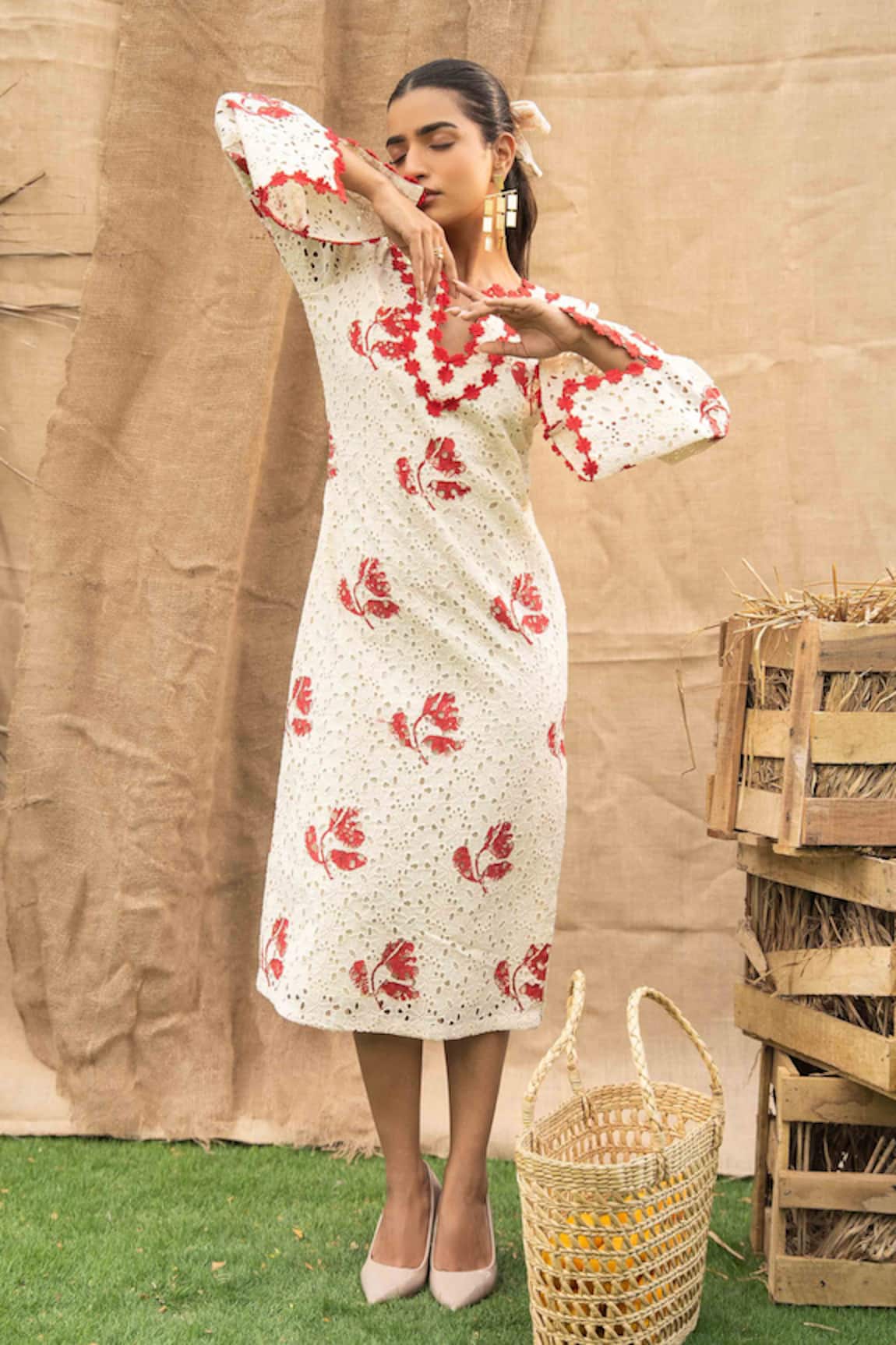 Kalakaari By Sagarika Floral Embroidered Midi Dress 