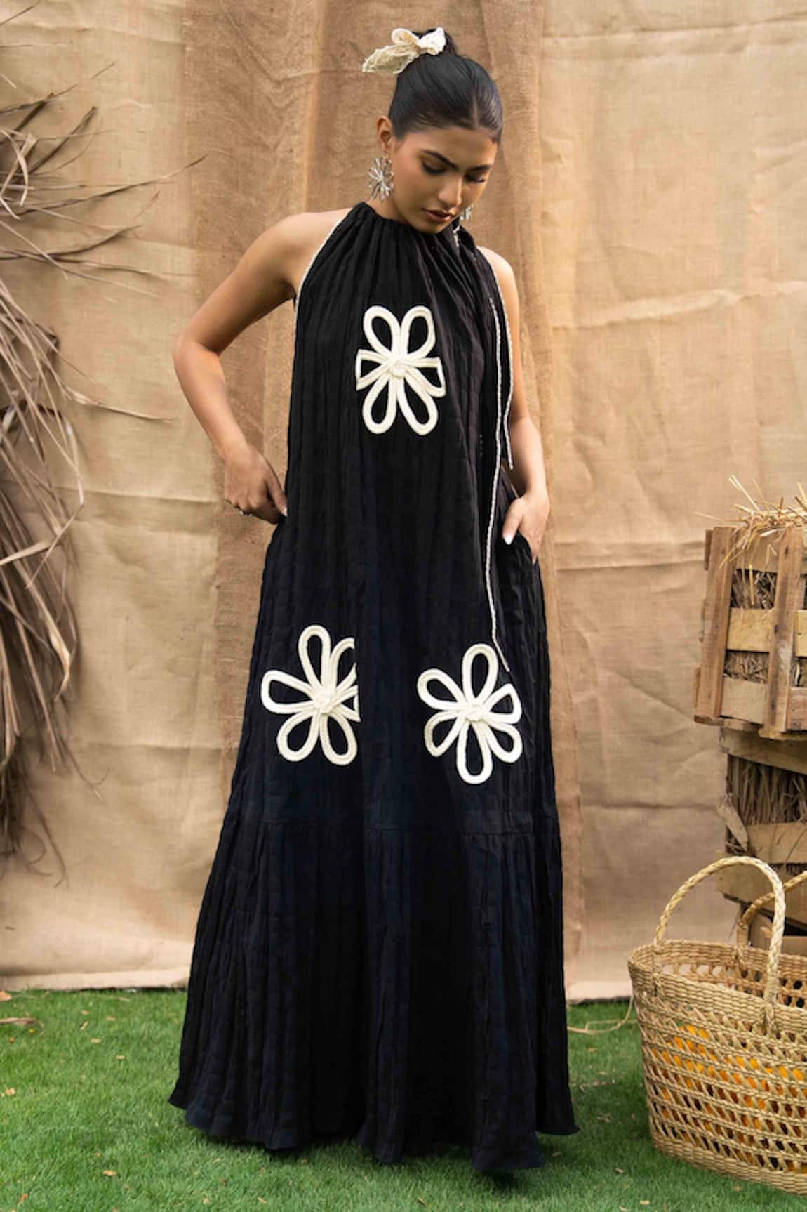 Kalakaari By Sagarika Black Maxi Dress with Floral Embroidery 