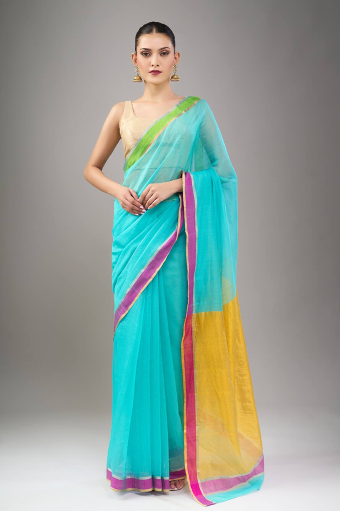 Mint N Oranges Handwoven Chanderi Saree Set 